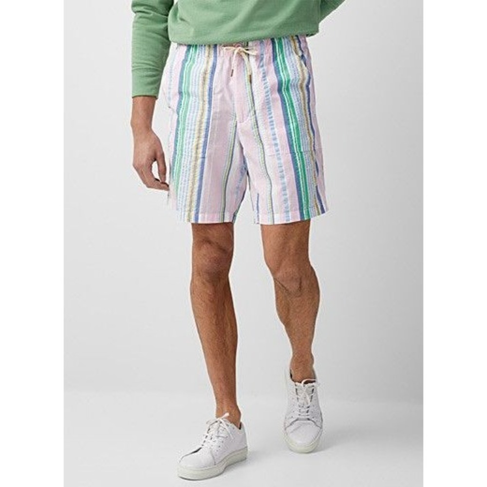 Polo Ralph Lauren Mens Relaxed Fit Seersucker Striped Shorts Pink Multi Size M